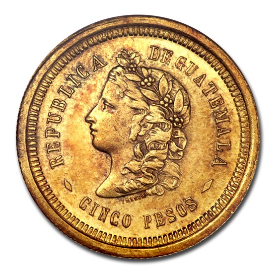 1877 Guatemala Gold 5 Pesos MS-63 NGC 1877 Guatemala Gold 5 Pesos MS-63 NGC